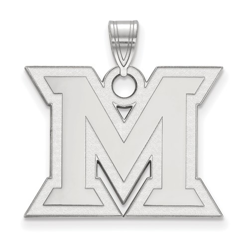 Sterling Silver Rhodium-plated LogoArt Miami University Ohio Letter M Large Pendant