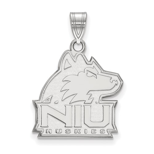 Sterling Silver Rhodium-plated LogoArt Northern Illinois University N-i-u Huskies Large Pendant