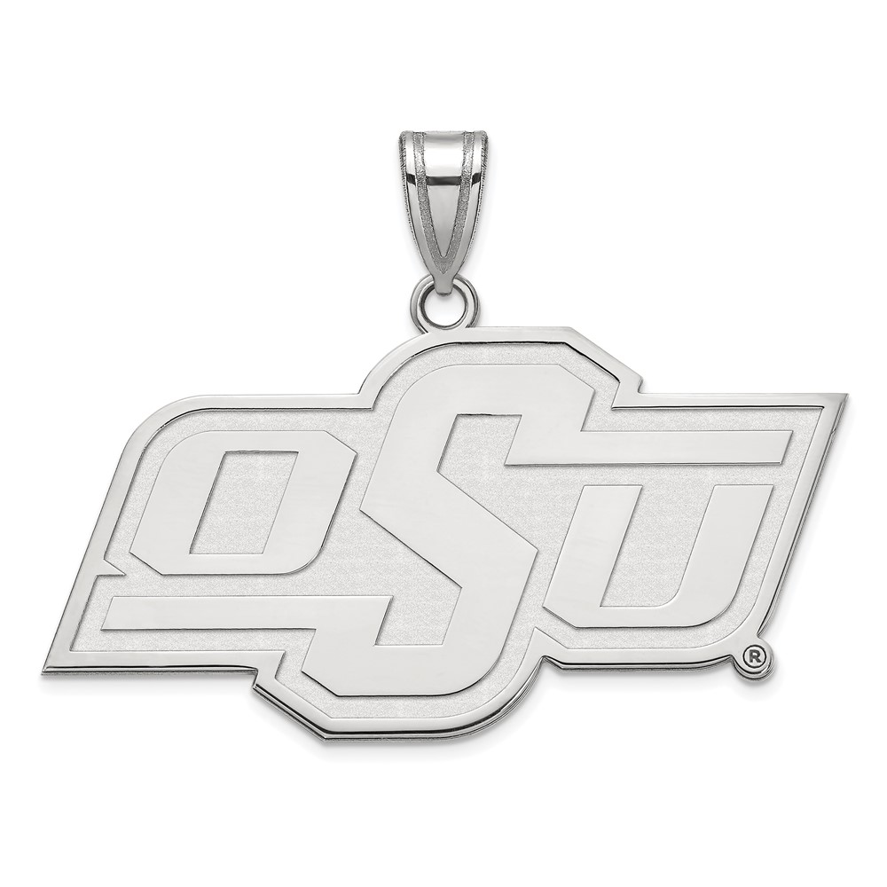 Sterling Silver Rhodium-plated LogoArt Oklahoma State University O-s-u Large Pendant