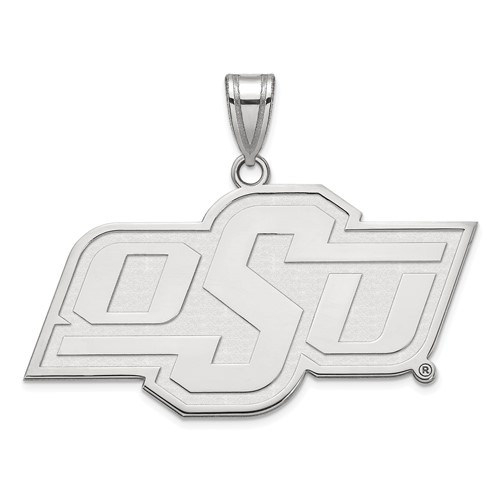 Sterling Silver Rhodium-plated LogoArt Oklahoma State University O-s-u Large Pendant