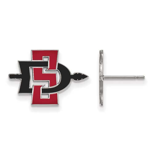 Sterling Silver Rhodium-plated LogoArt San Diego State University Small Enameled Post Earrings