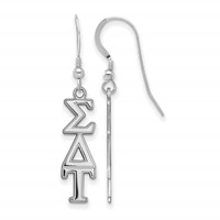 Sterling Silver Rhodium-plated LogoArt Sigma Delta Tau Sorority Greek Letters Medium Dangle Earrings view 1