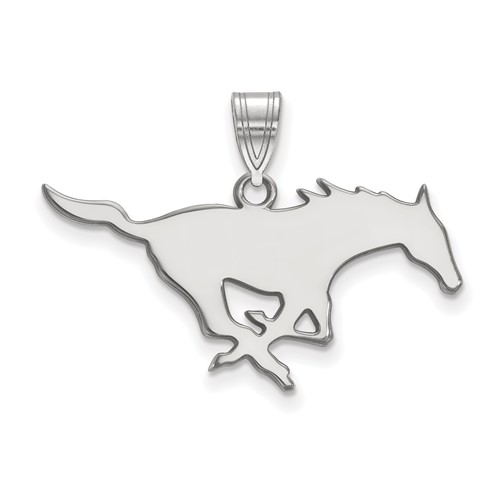 Sterling Silver Rhodium-plated LogoArt Southern Methodist University Mustang Large Pendant