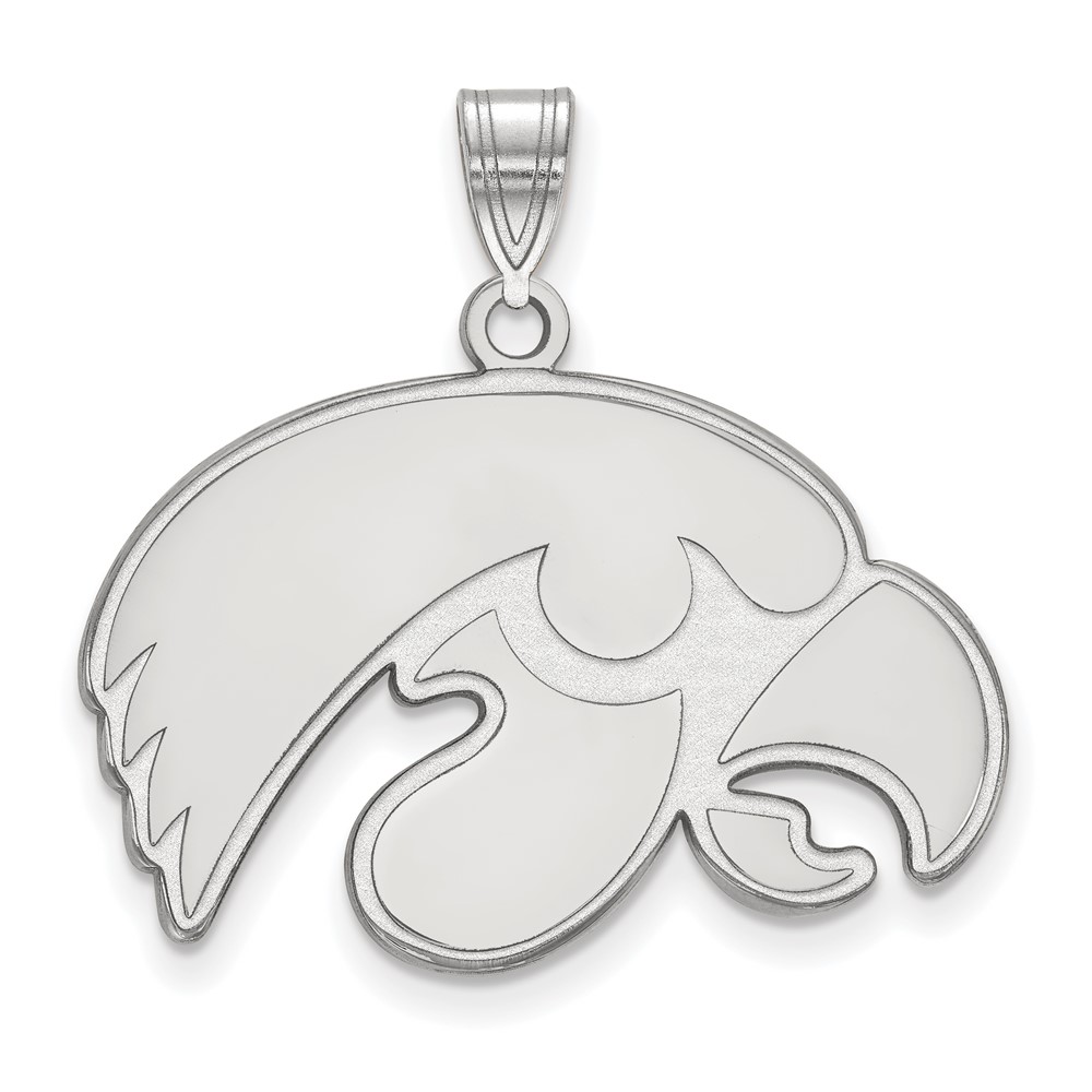 Sterling Silver Rhodium-plated LogoArt University of Iowa Hawk Large Pendant