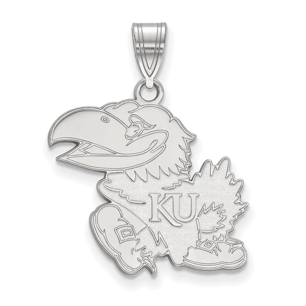Sterling Silver Rhodium-plated LogoArt University of Kansas Jayhawk Large Pendant