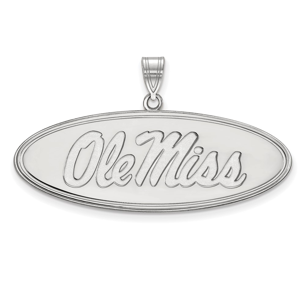 Sterling Silver Rhodium-plated LogoArt University of Mississippi Ole Miss Large Oval Pendant