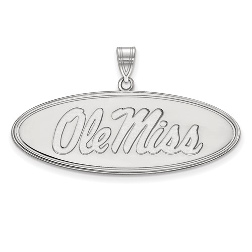 Sterling Silver Rhodium-plated LogoArt University of Mississippi Ole Miss Large Oval Pendant