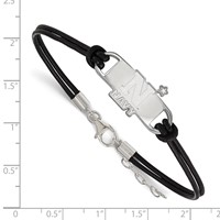 Sterling Silver Rhodium-plated LogoArt US Naval Academy Small Center Black Leather Bracelet with Extender, 7" view 2