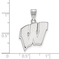 Sterling Silver Rhodium-plated LogoArt University of Wisconsin Letter W Large Pendant view 2