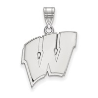 Sterling Silver Rhodium-plated LogoArt University of Wisconsin Letter W Large Pendant view 1