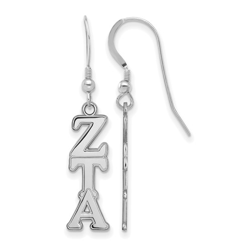 Sterling Silver Rhodium-plated LogoArt Zeta Tau Alpha Sorority Greek Letters Medium Dangle Earrings