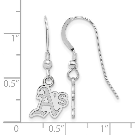 Sterling Silver Rhodium Plated Major League Baseball LogoArt Oakland Athletics Dangle Earrings