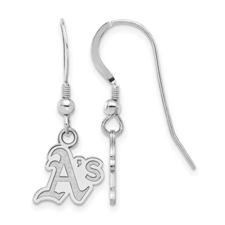 Sterling Silver Rhodium Plated Major League Baseball LogoArt Oakland Athletics Dangle Earrings