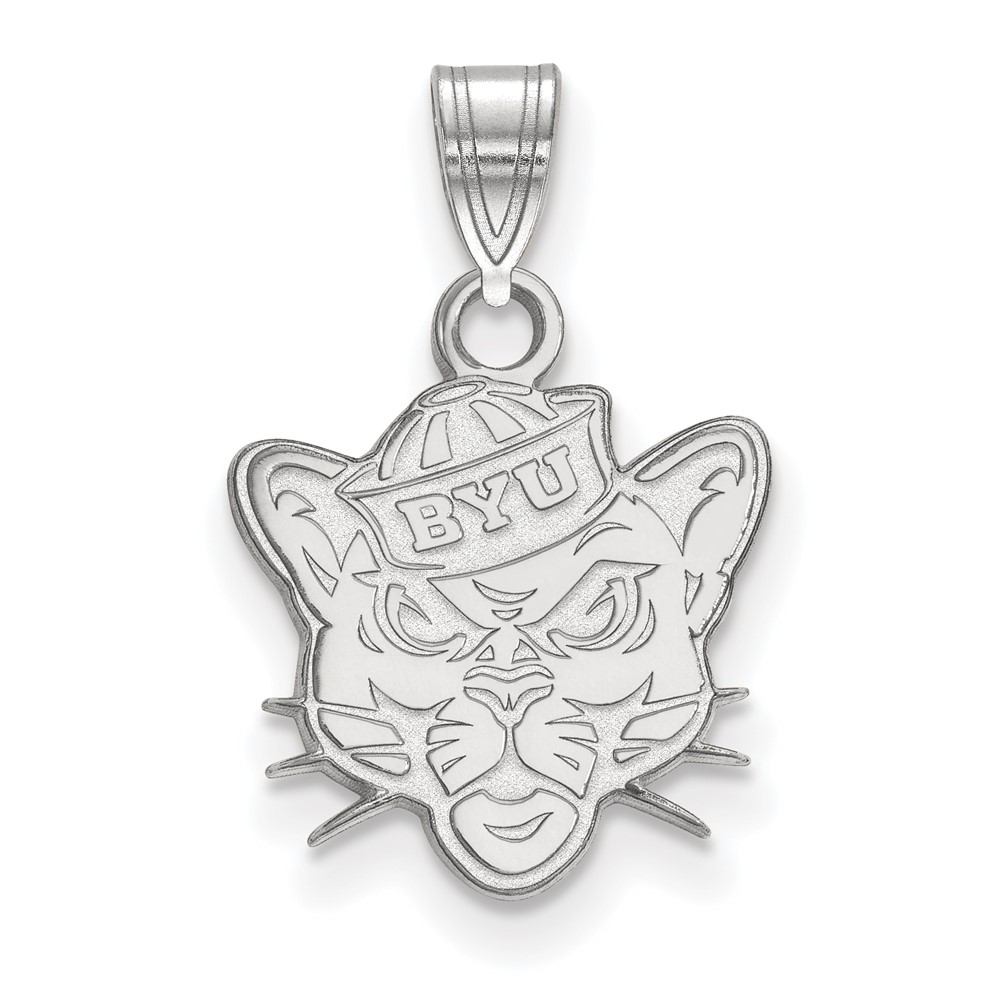 Sterling Silver Rhodium-plated LogoArt Brigham Young University Cougar Small Pendant