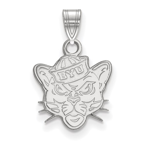 Sterling Silver Rhodium-plated LogoArt Brigham Young University Cougar Small Pendant