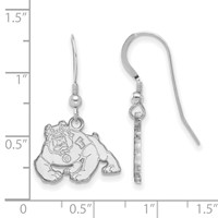 Sterling Silver Rhodium-plated LogoArt California State University Fresno Bulldog Small Dangle Wire Earrings view 3
