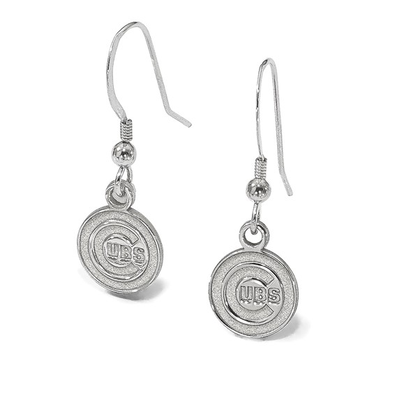 Sterling Silver Rhodium Plated Major League Baseball LogoArt Chicago Cubs Dangle Earrings