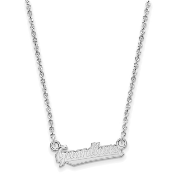 Sterling Silver Rhodium Plated Major League Baseball LogoArt Cleveland Guardians Small Pendant w/Necklace