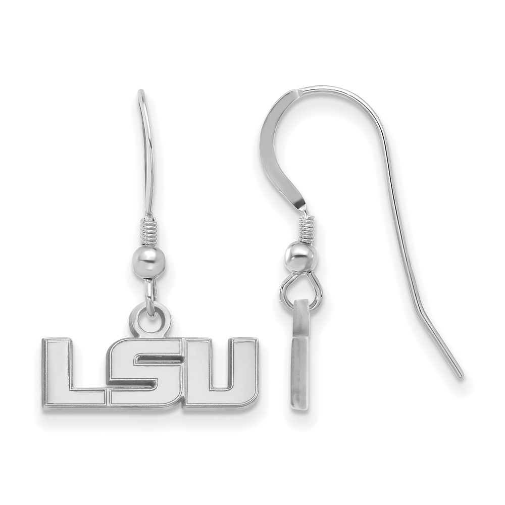 Sterling Silver Rhodium-plated LogoArt Louisiana State University L-s-u Extra Small Dangle Wire Earrings