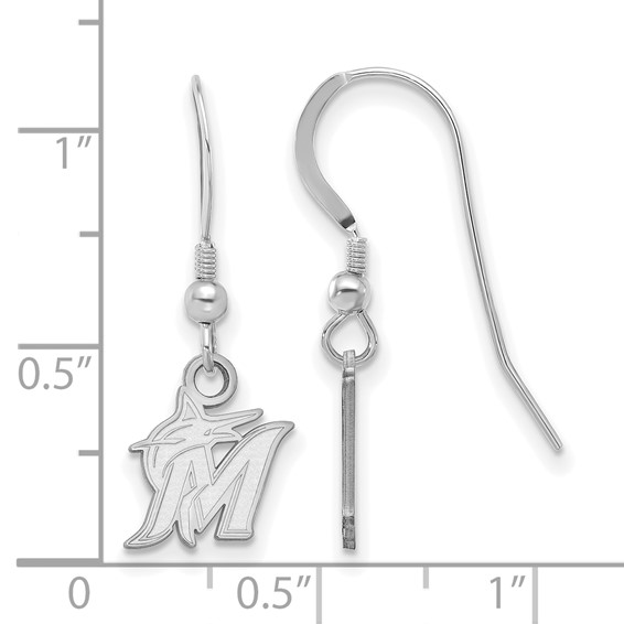 Sterling Silver Rhodium Plated Major League Baseball LogoArt Miami Marlins Dangle Earrings