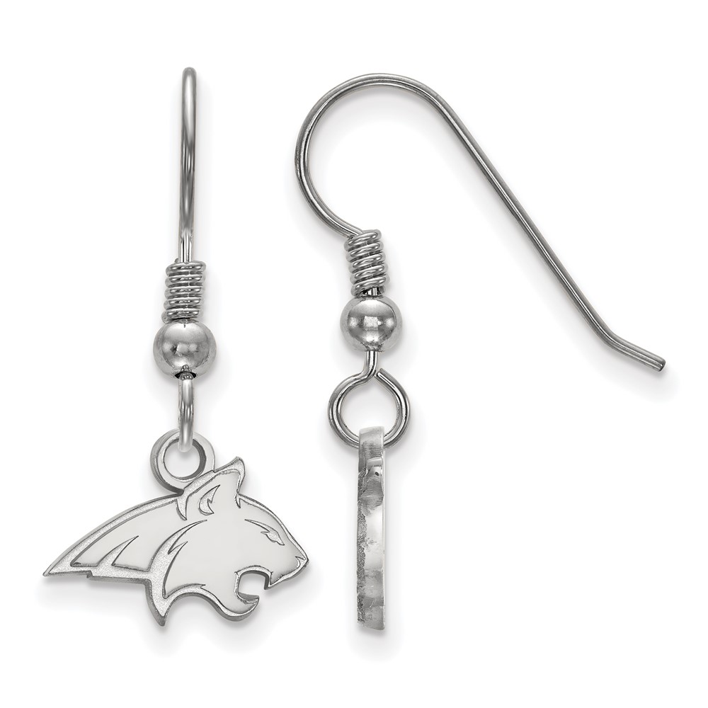 Sterling Silver Rhodium-plated LogoArt Montana State University Bobcat Extra Small Dangle Wire Earrings