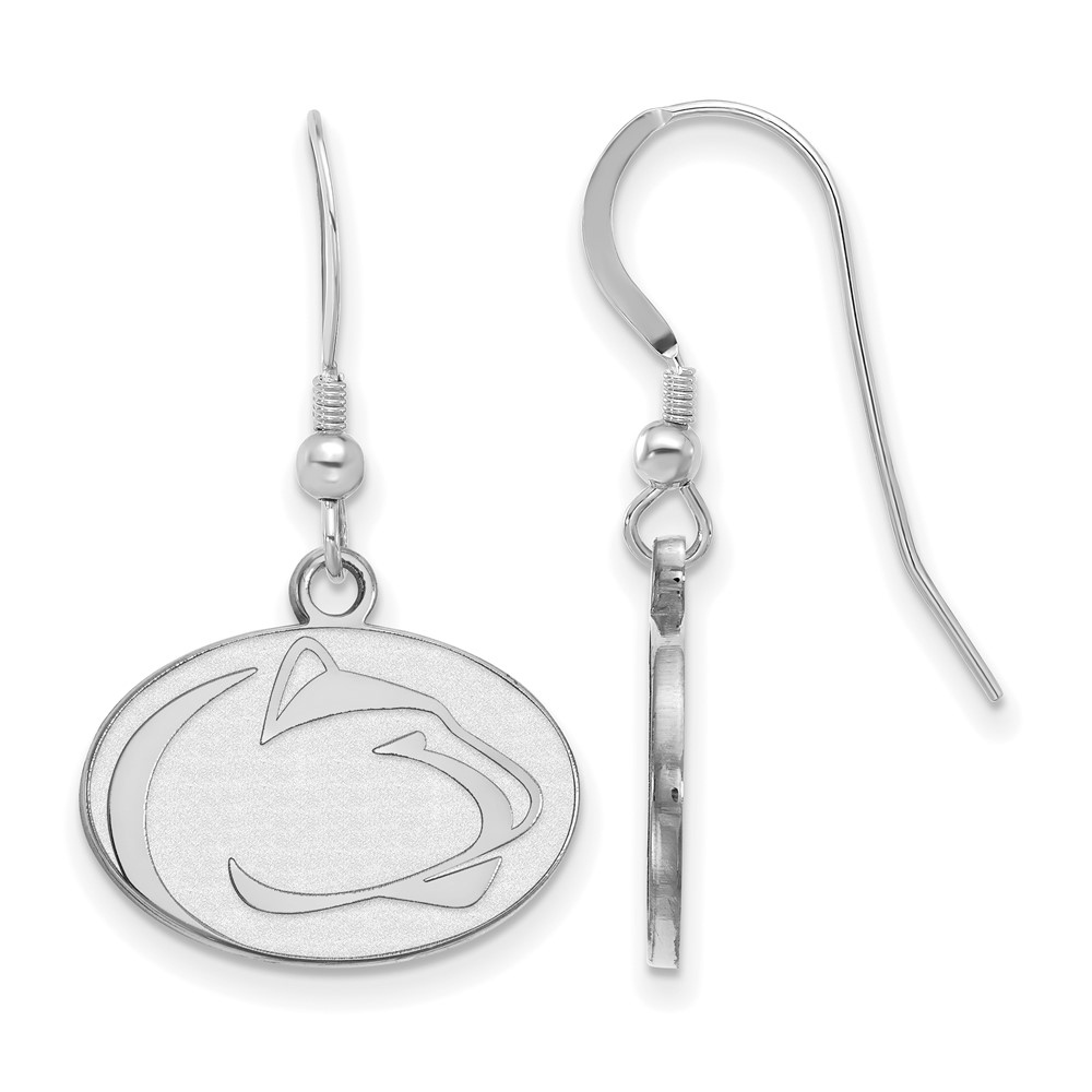 Sterling Silver Rhodium-plated LogoArt Penn State University Lion Small Dangle Wire Earrings