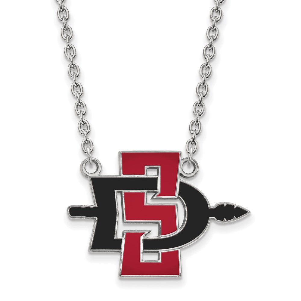 Sterling Silver Rhodium-plated LogoArt San Diego State University Large Enameled Pendant Necklace, 18"