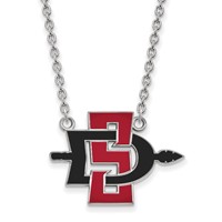 Sterling Silver Rhodium-plated LogoArt San Diego State University Large Enameled Pendant Necklace, 18" view 1