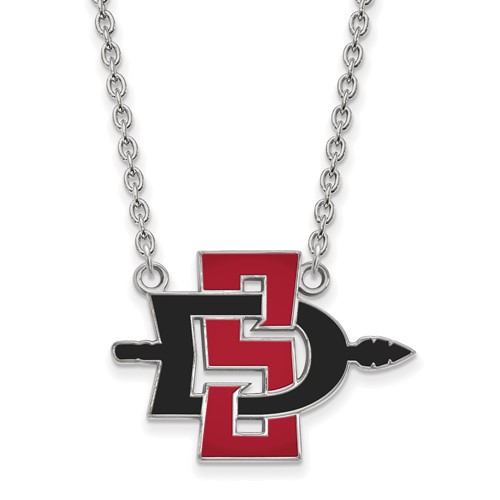 Sterling Silver Rhodium-plated LogoArt San Diego State University Large Enameled Pendant Necklace, 18"
