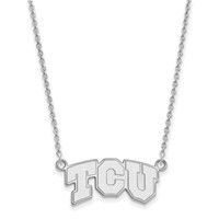 Sterling Silver Rhodium-plated LogoArt Texas Christian University T-c-u Small Pendant Necklace, 18" view 2