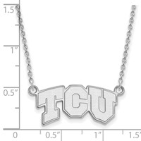 Sterling Silver Rhodium-plated LogoArt Texas Christian University T-c-u Small Pendant Necklace, 18" view 3