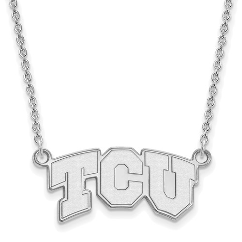 Sterling Silver Rhodium-plated LogoArt Texas Christian University T-c-u Small Pendant Necklace, 18"