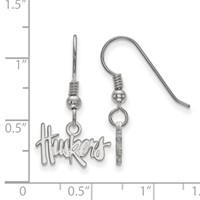 Sterling Silver Rhodium-plated LogoArt University of Nebraska Huskers Extra Small Dangle Wire Earrings view 2