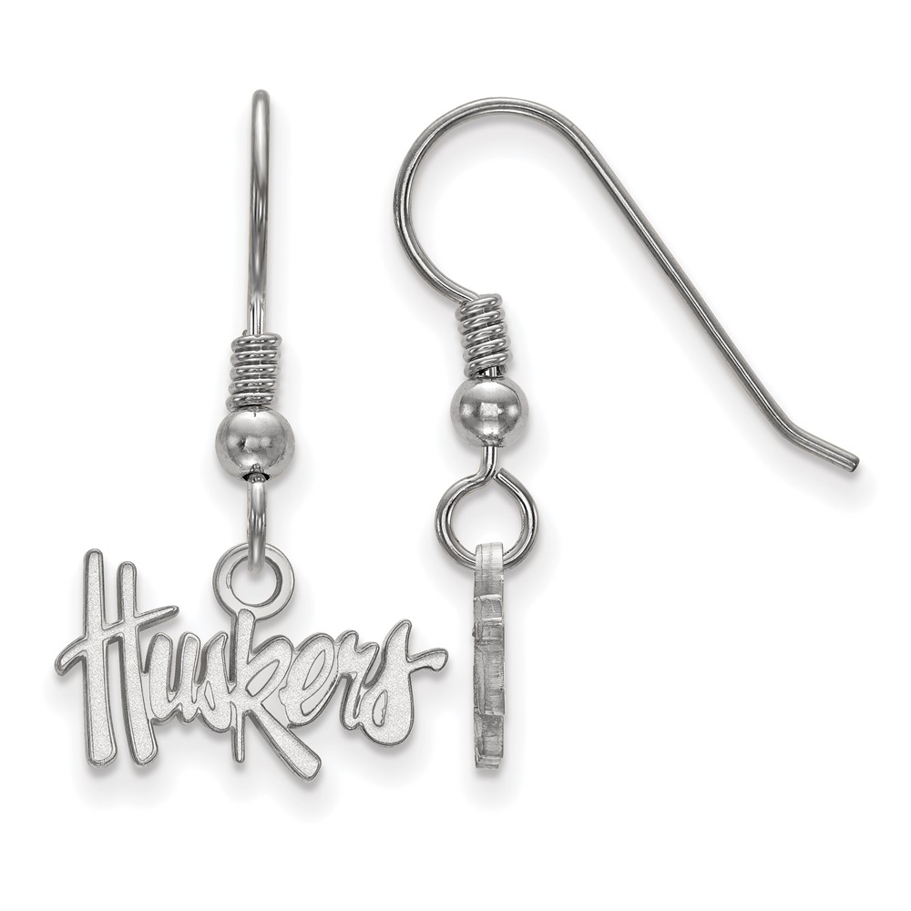 Sterling Silver Rhodium-plated LogoArt University of Nebraska Huskers Extra Small Dangle Wire Earrings
