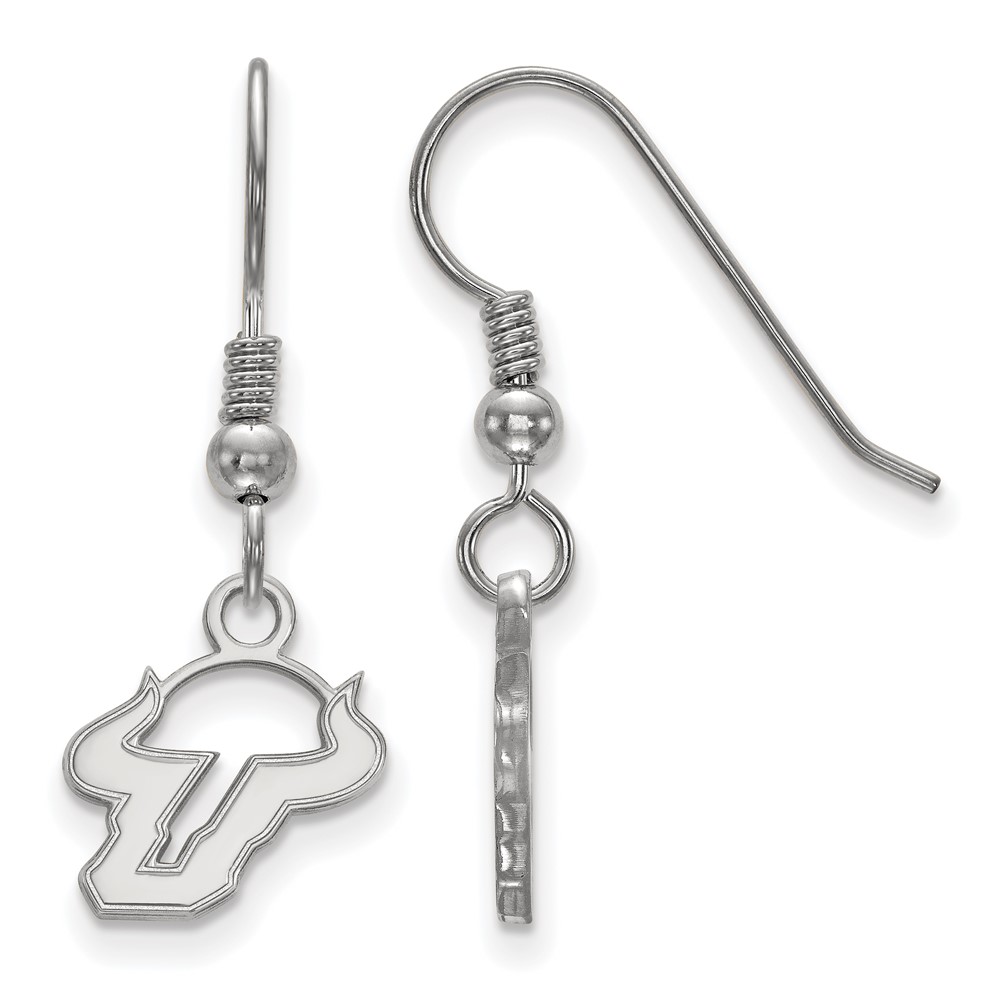 Sterling Silver Rhodium-plated LogoArt University of South Florida Bull Extra Small Dangle Wire Earrings