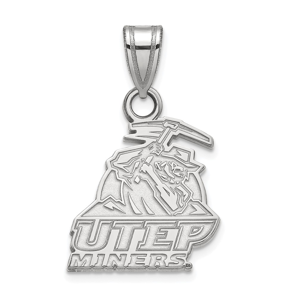 Sterling Silver Rhodium-plated LogoArt University of Texas At El Paso Miners Small Pendant