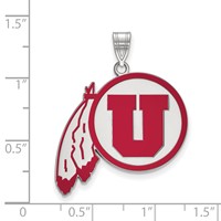 Sterling Silver Rhodium-plated LogoArt University of Utah Extra Large Enameled Pendant view 2
