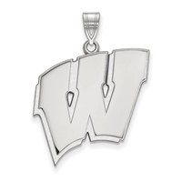 Sterling Silver Rhodium-plated LogoArt University of Wisconsin Letter W Extra Large Pendant view 1