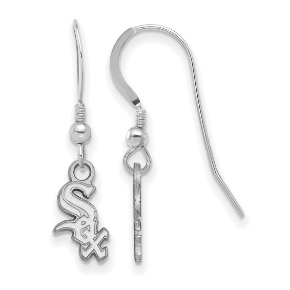 Sterling Silver Rhodium Plated Major League Baseball LogoArt Chicago White Sox Dangle Earrings