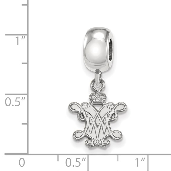 Sterling Silver Rhodium-plated LogoArt College of William and Mary Small Dangle Bead Charm