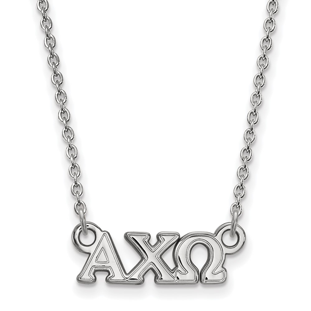 Sterling Silver Rhodium-plated LogoArt Alpha Chi Omega Sorority Greek Letters Extra Small Pendant Necklace, 18"