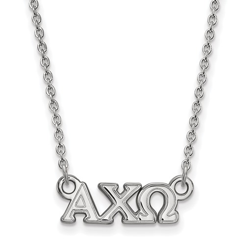 Sterling Silver Rhodium-plated LogoArt Alpha Chi Omega Sorority Greek Letters Extra Small Pendant Necklace, 18"