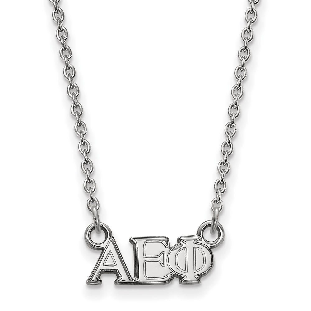 Sterling Silver Rhodium-plated LogoArt Alpha Epsilon Phi Sorority Greek Letters Extra Small Pendant Necklace, 18"