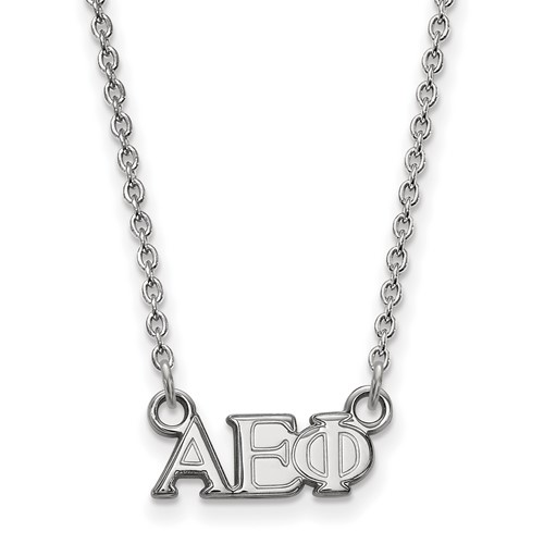 Sterling Silver Rhodium-plated LogoArt Alpha Epsilon Phi Sorority Greek Letters Extra Small Pendant Necklace, 18"