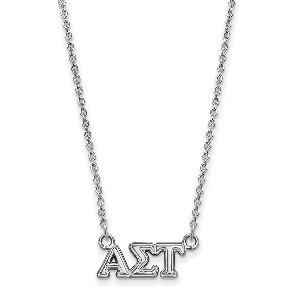 Sterling Silver Rhodium-plated LogoArt Alpha Sigma Tau Sorority Greek Letters Extra Small Pendant Necklace, 18"