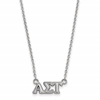 Sterling Silver Rhodium-plated LogoArt Alpha Sigma Tau Sorority Greek Letters Extra Small Pendant Necklace, 18" view 1