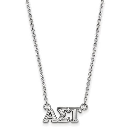Sterling Silver Rhodium-plated LogoArt Alpha Sigma Tau Sorority Greek Letters Extra Small Pendant Necklace, 18"