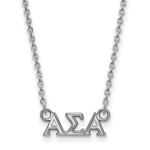 Sterling Silver Rhodium-plated LogoArt Alpha Sigma Alpha Sorority Greek Letters Extra Small Pendant Necklace, 18"
