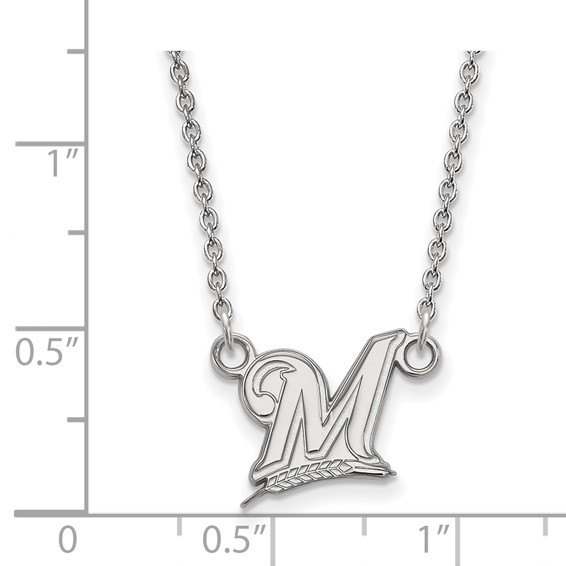 14k White Gold Major League Baseball LogoArt Milwaukee Brewers M Pendant Necklace