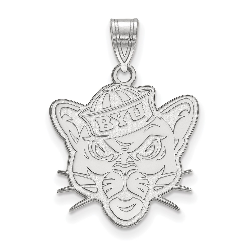 Sterling Silver Rhodium-plated LogoArt Brigham Young University Cougar Large Pendant